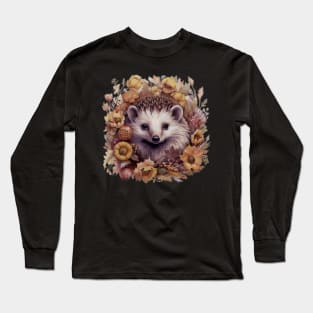 Pint-sized Paws Hedgehog Flowers, Stylish Tee for Wildlife Admirers Long Sleeve T-Shirt